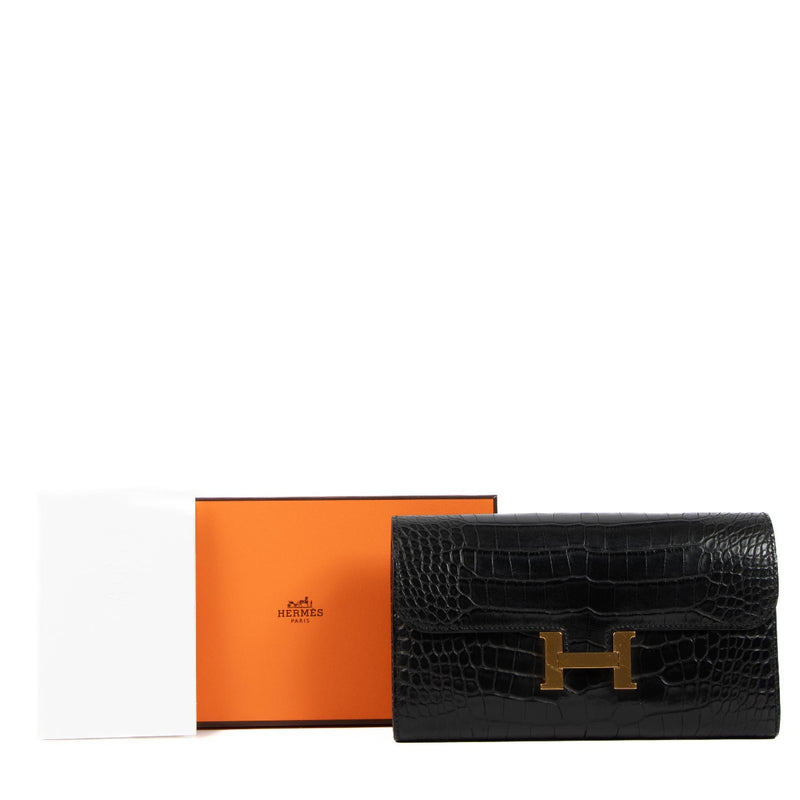 Hermès Black Alligator Constance Long Wallet