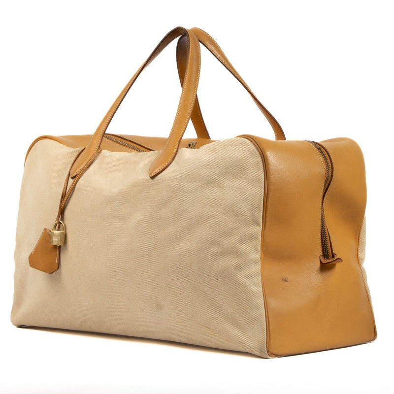 Hermès Toile H/Natural Leather Victoria 50 Travel Bag