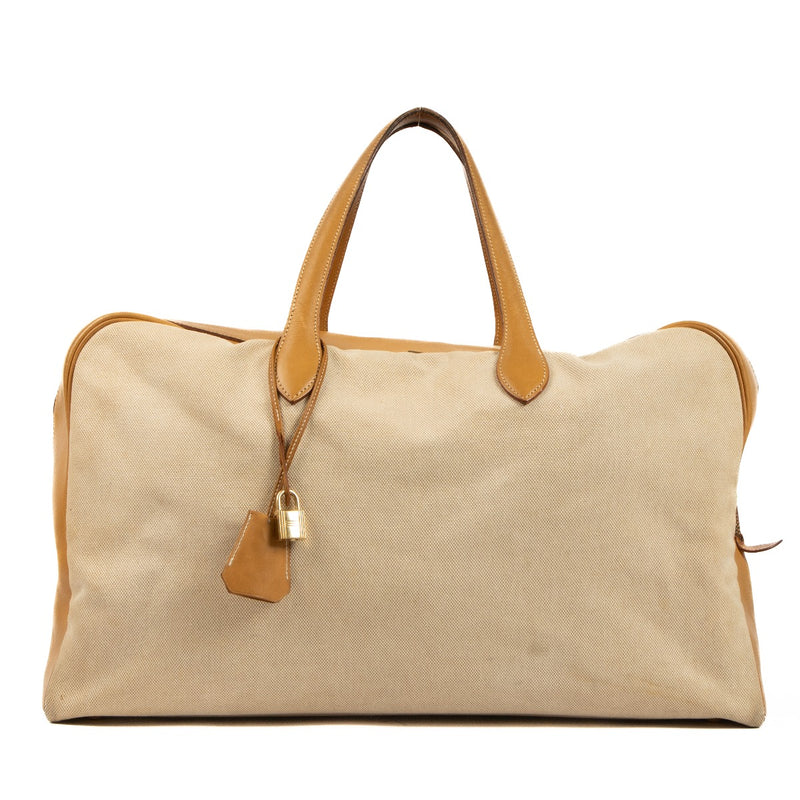 Hermès Toile H/Natural Leather Victoria 50 Travel Bag