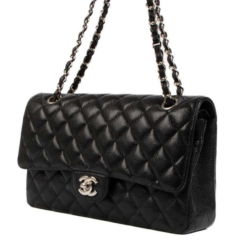 Shop safe online at Labellov in Antwerp, Brussels and Knokke this 100% authentic second hand Chanel Black Medium Caviar Leather Classic Flap Bag