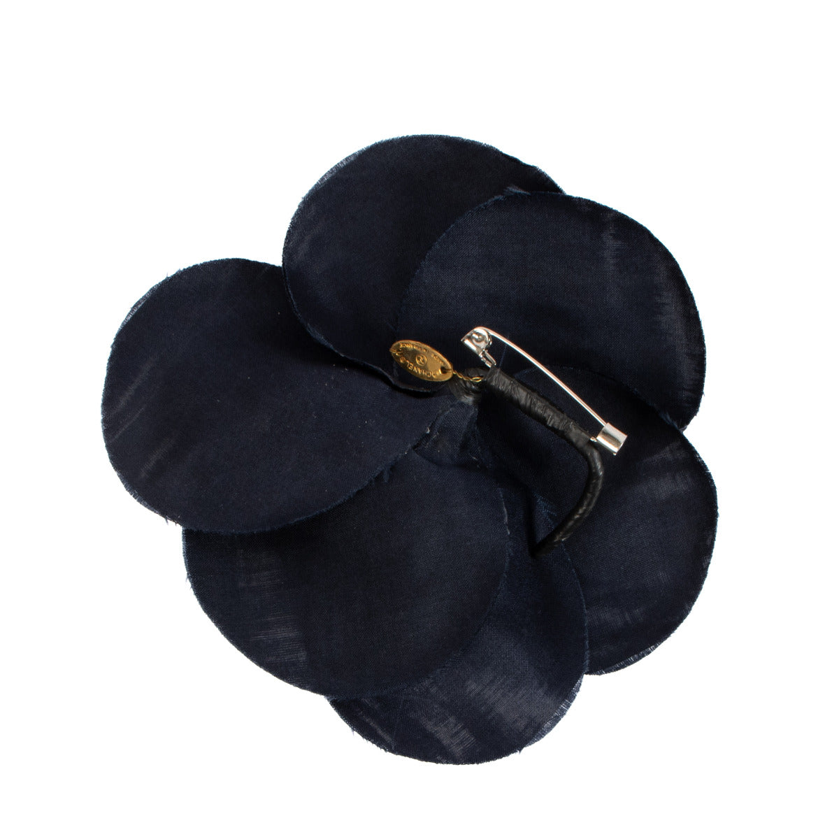 Chanel Donkerblauwe Zijden Camelia Broche