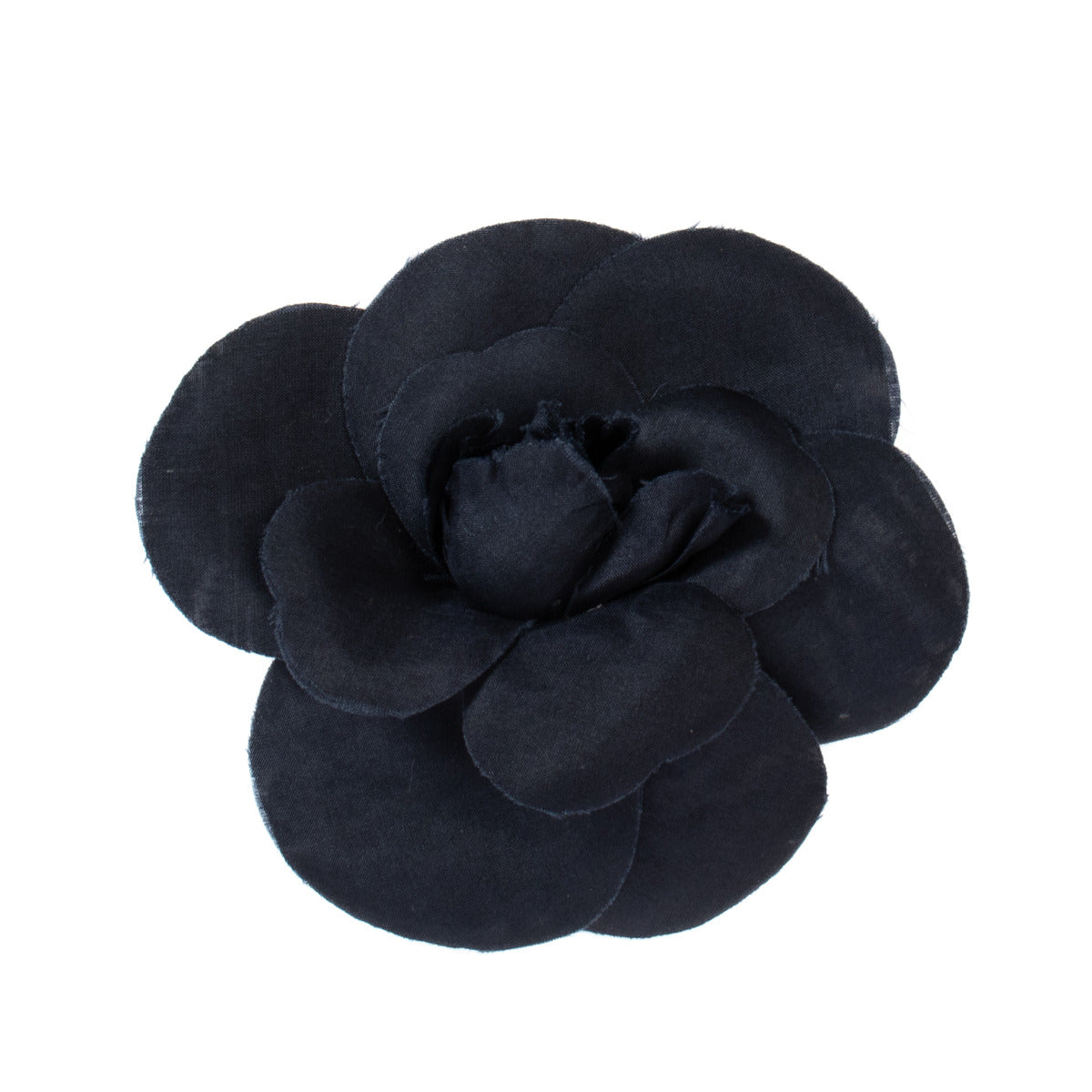 Chanel Dark Blue Silk Camelia Brooch