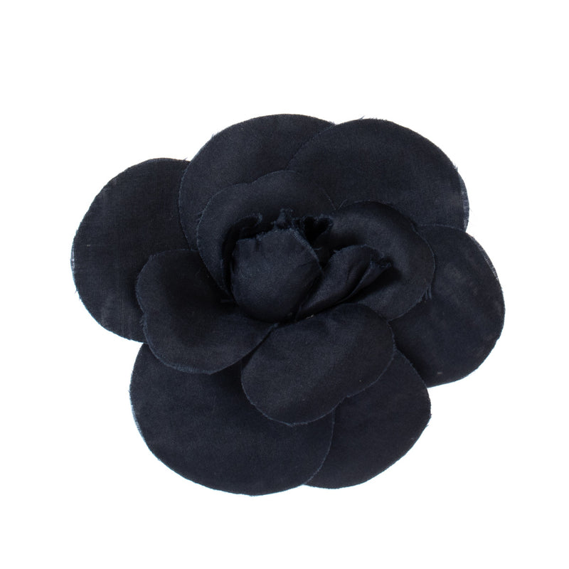 Chanel Dark Blue Silk Camelia Brooch