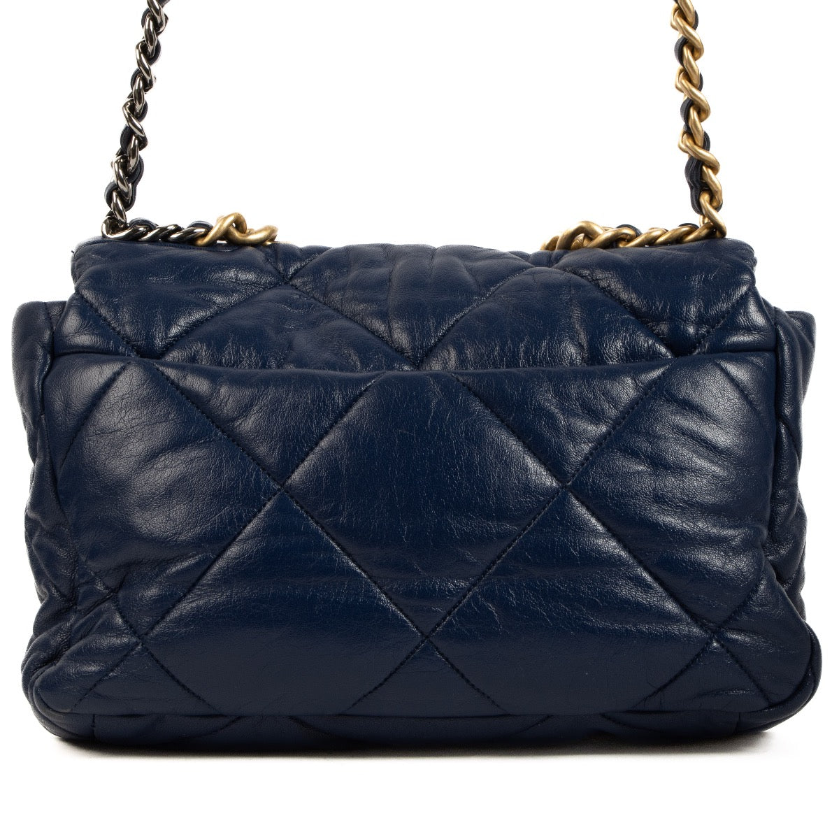 Shop safe online at Labellov in Antwerp, Brussels and Knokke this 100% authentic second hand Chanel Blue Shiny Goatskin Crossbody Medium 19 Crossbody