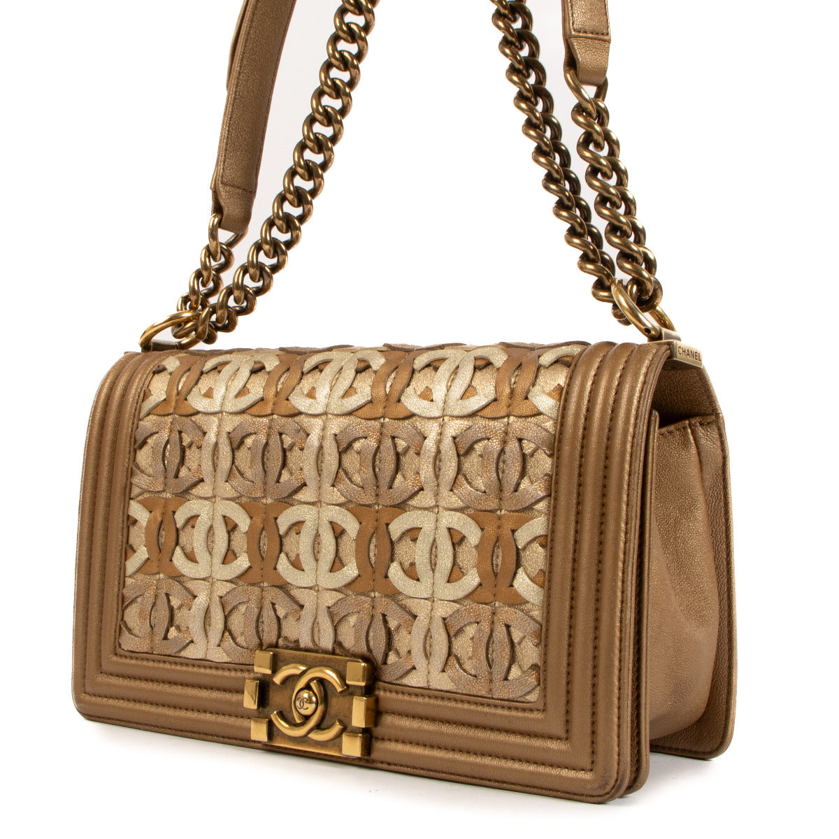 Chanel Gold/Bronze CC Cut-Out Medium Boy Bag