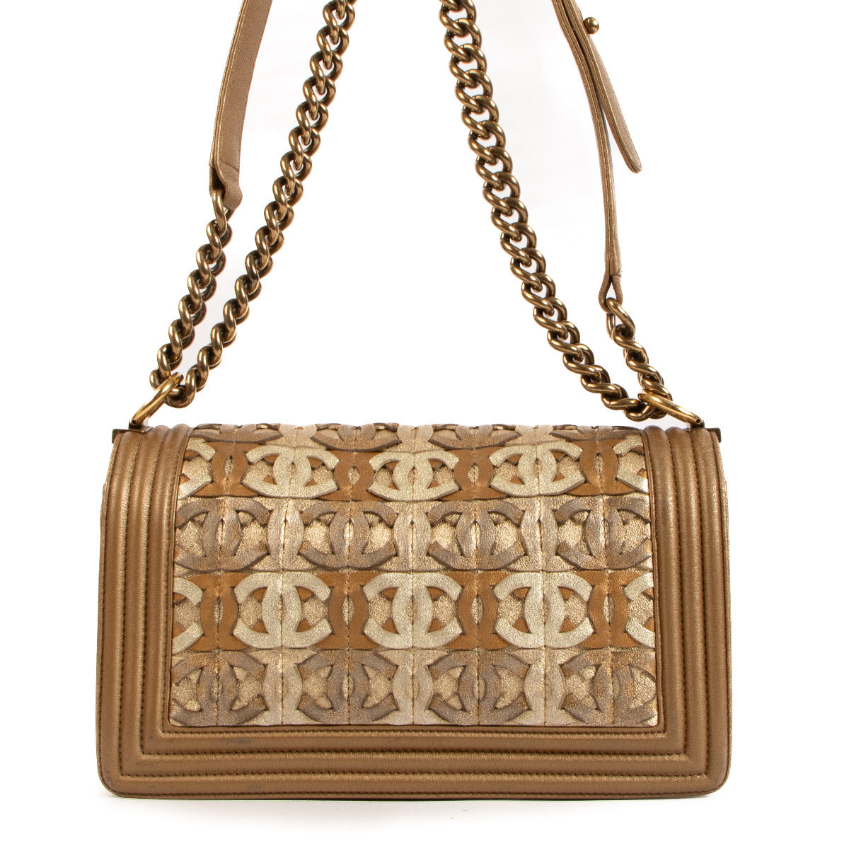 Chanel Gold/Bronze CC Cut-Out Medium Boy Bag