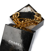 Chanel Vintage Black Leather Gold Chain Belt