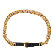 Chanel Vintage Black Leather Gold Chain Belt