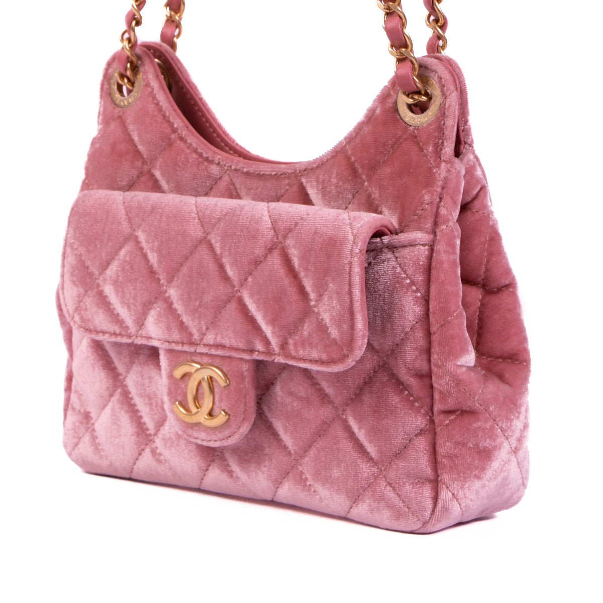 Chanel 23B Pink Velvet Small Hobo Bag