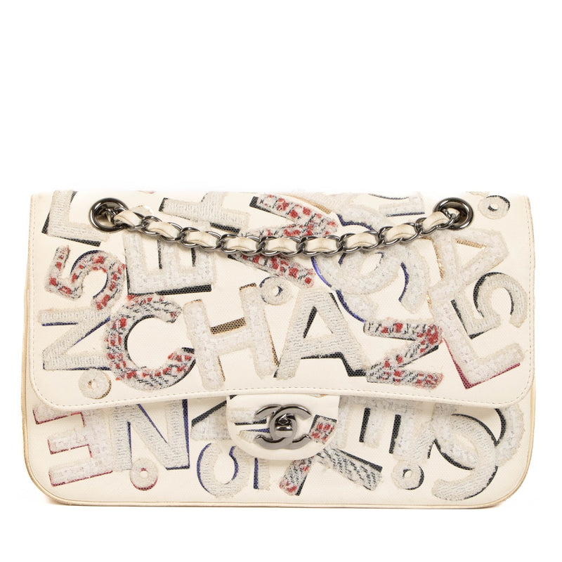 shop 100% authentic second hand Chanel White Graffiti 2014 Classic Flap Bag on Labellov.com