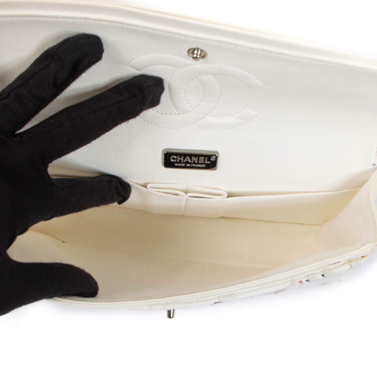 shop 100% authentic second hand Chanel White Graffiti 2014 Classic Flap Bag on Labellov.com