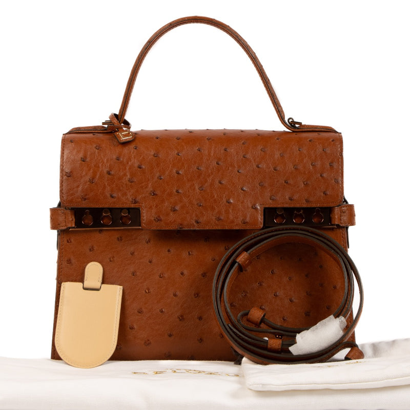 Shop safe online at Labellov in Antwerp, Brussels and Knokke this 100% authentic second hand Delvaux Brown Ostrich MM Tempête
