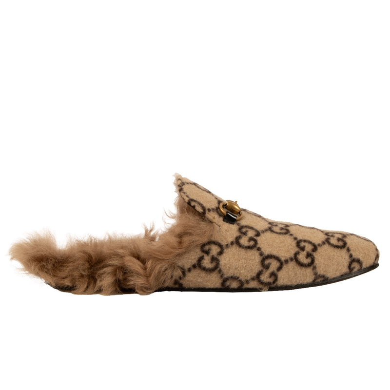 Gucci Beige GG Princetown Muiltjes met Bont van Wol - Maat 43.5