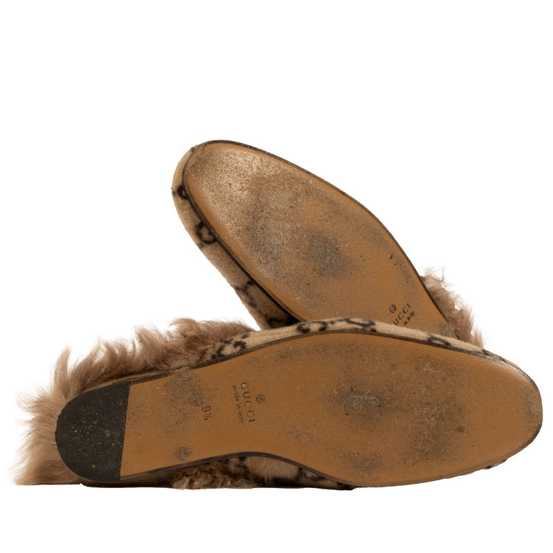 Gucci Beige GG Princetown Muiltjes met Bont van Wol - Maat 43.5