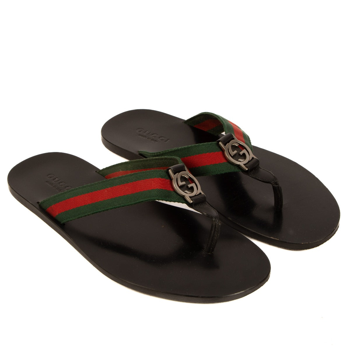 Gucci Black GG Web Thong Slippers