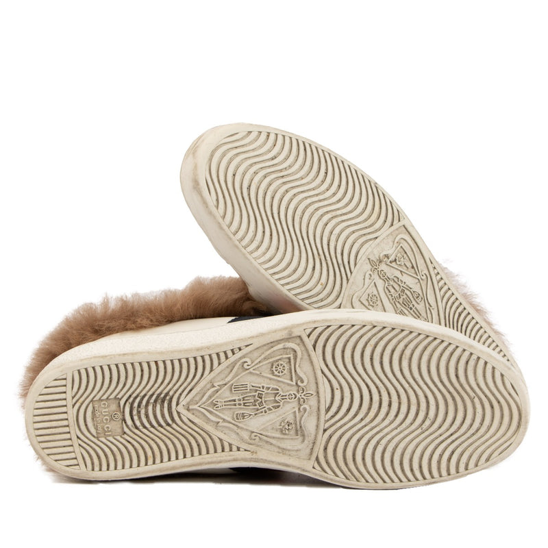 Gucci Ace sneakers met witte bontvoering - Maat 43