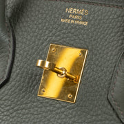 Hermès 2012 Birkin 35 Vert de Gris Togo Logo Stamp Close up