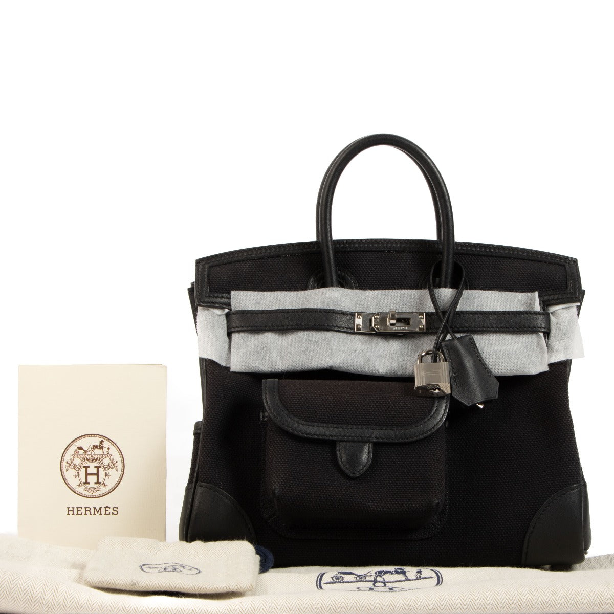 Hermès Birkin 25 Cargo Black Toile Goeland/Swift PHW