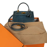 Second Hand Vintage Hermès Kelly 25 Bleu Jean Shiny Alligator on www.labellov.com