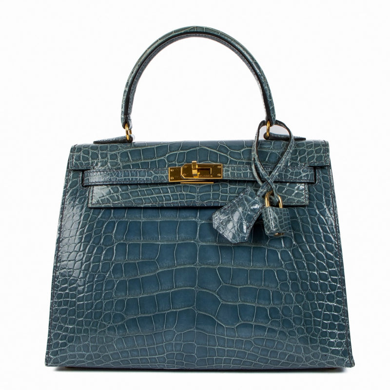 Hermès 1998 Kelly 25 Bleu Jean Shiny Alligator