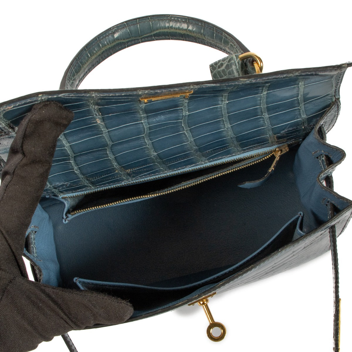 Hermès Kelly 25 Alligator Mississippiensis Brillant Bleu Jean GHW