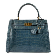 Hermès 1998 Kelly 25 Bleu Jean Shiny Alligator