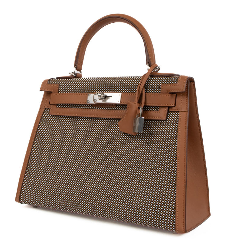 Authentic second hand brand new store-fresh Hermès Kelly Sellier 28 Toile Quadrille/Swift on www.labellov.com