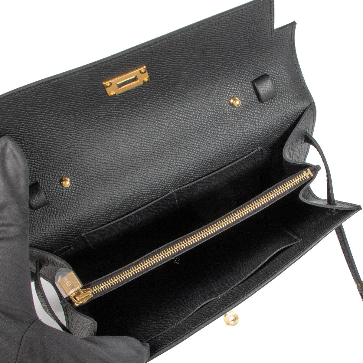 Portefeuille Hermès Kelly To Go en cuir Epsom noir avec finitions dorées