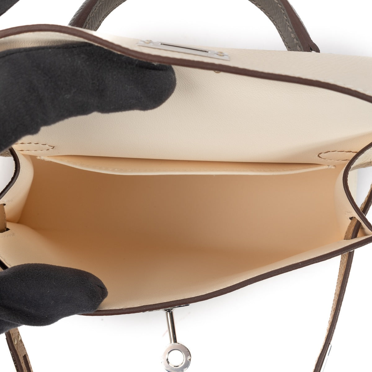 achetez Hermès Kelly Mini II Tricolore Nata/Chai/Gris Meyer Epsom dans www.labellov.com