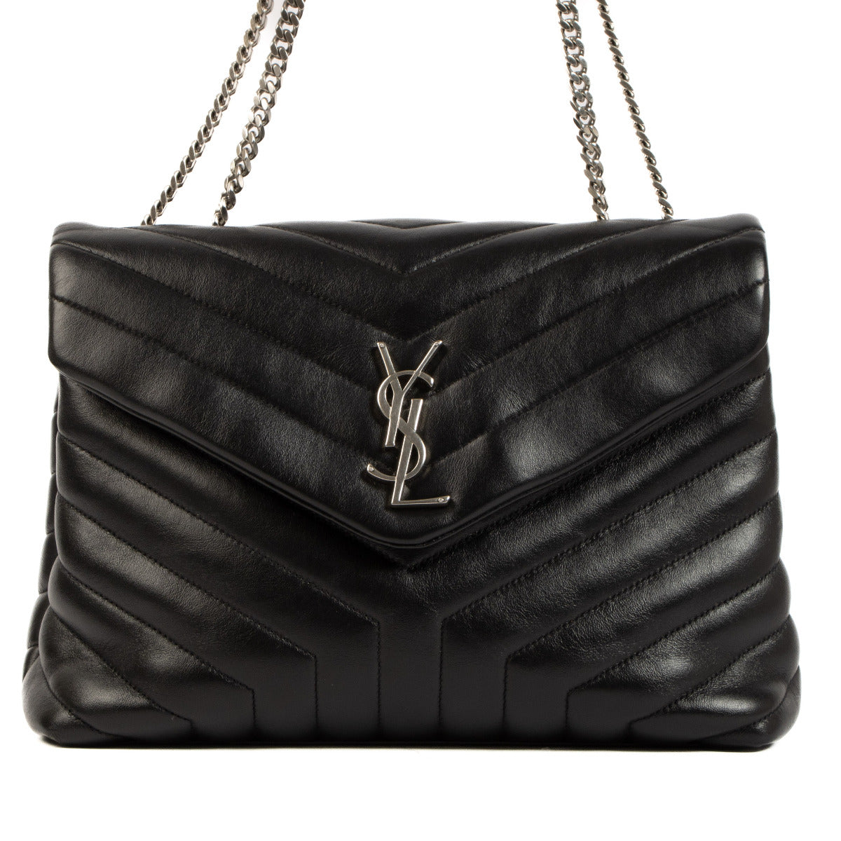 Saint Laurent Black Leather Loulou Medium Shoulder Bag for the best price at Labellov secondhand luxury in Antwerp.