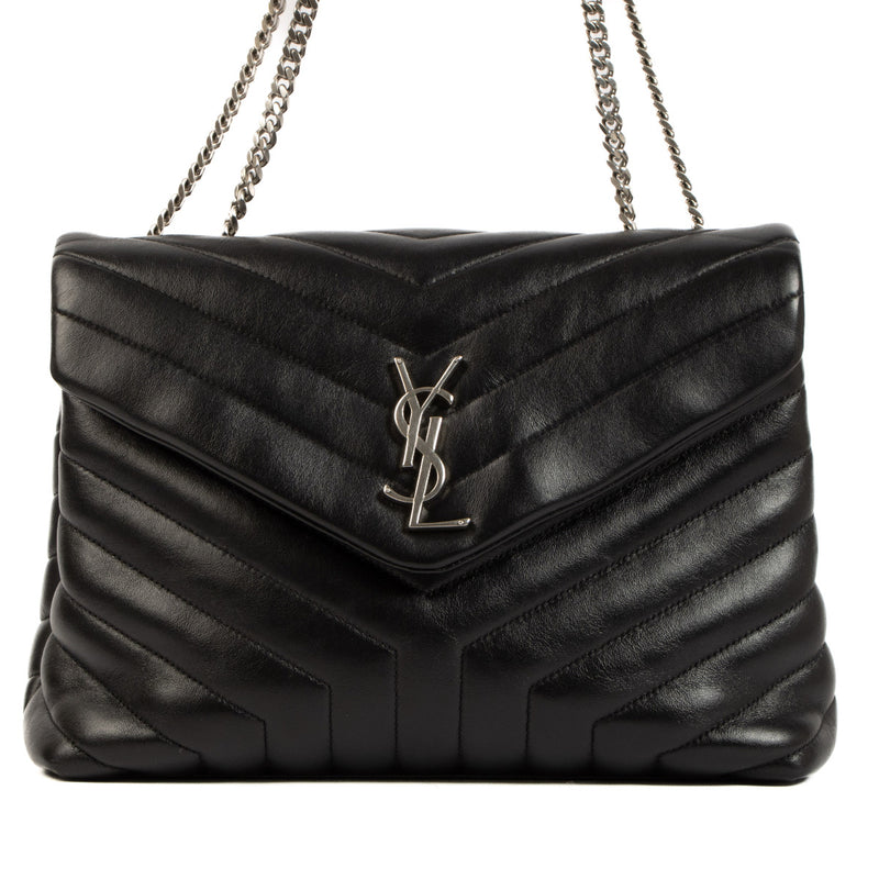 Saint Laurent Black Leather Loulou Medium Shoulder Bag for the best price at Labellov secondhand luxury in Antwerp.