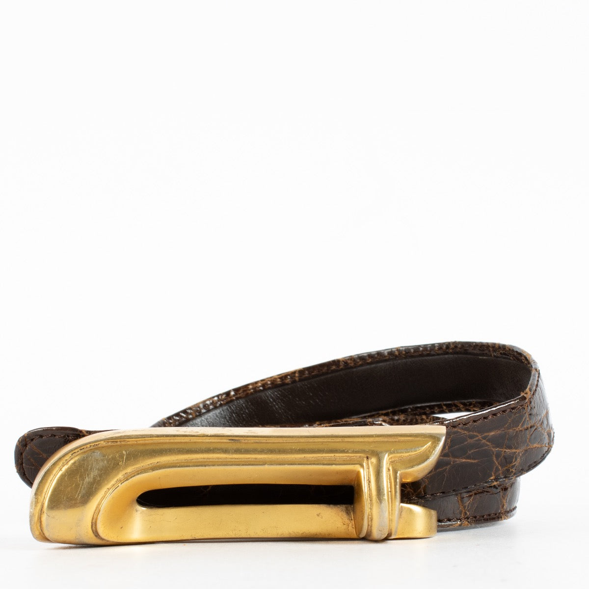 Authentic second-hand Delvaux 1970s Brown Crocodile Belt on labellov.com
