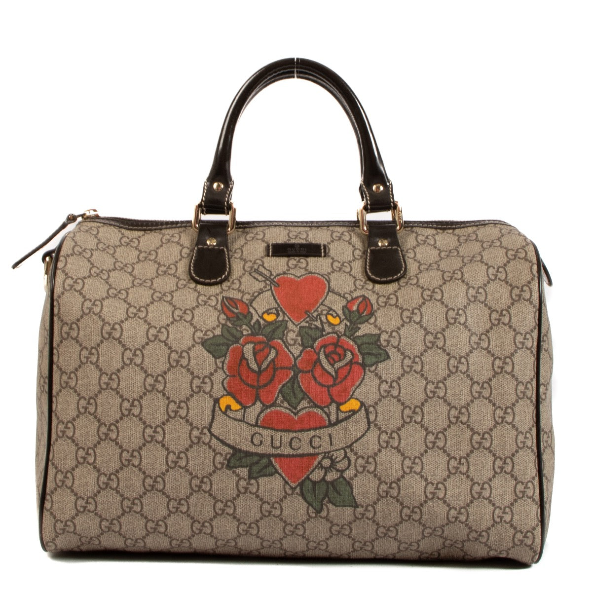 Shop safe online at Labellov in Antwerp, Brussels and Knokke this 100% authentic second hand Gucci Tattoo Heart Medium Joy Boston Bag