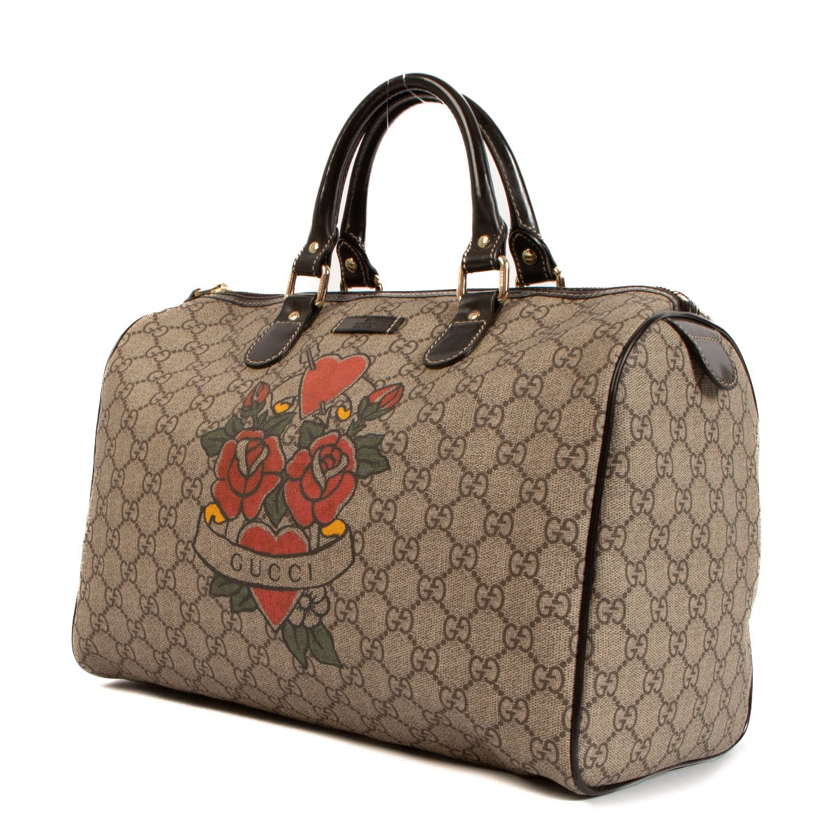Shop safe online at Labellov in Antwerp, Brussels and Knokke this 100% authentic second hand Gucci Tattoo Heart Medium Joy Boston Bag