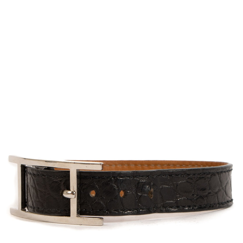 Hermès Zwarte Alligator Hapi Armband - Maat L