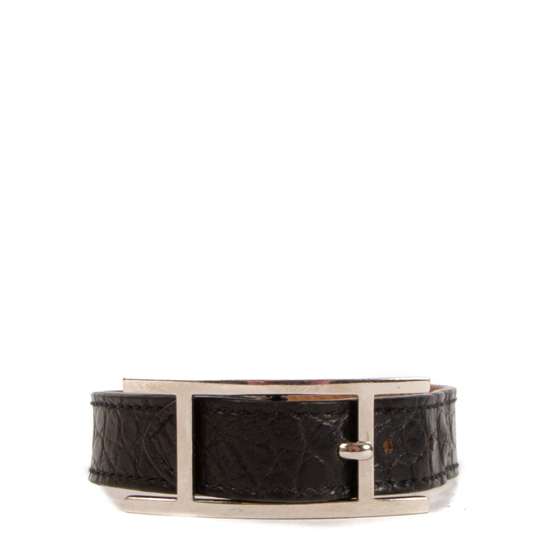 Hermès Zwarte Alligator Hapi Armband - Maat L