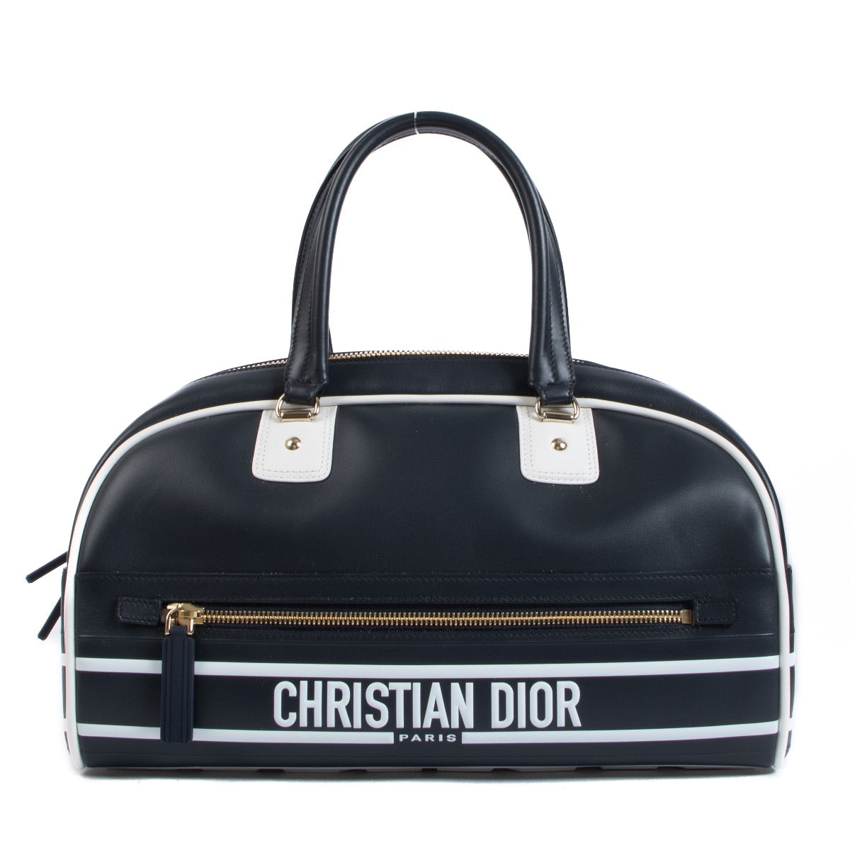Shop safe online at Labellov in Antwerp, Brussels and Knokke this 100% authentic second hand Christian Dior Blue Leather Vibe Bowling Bag