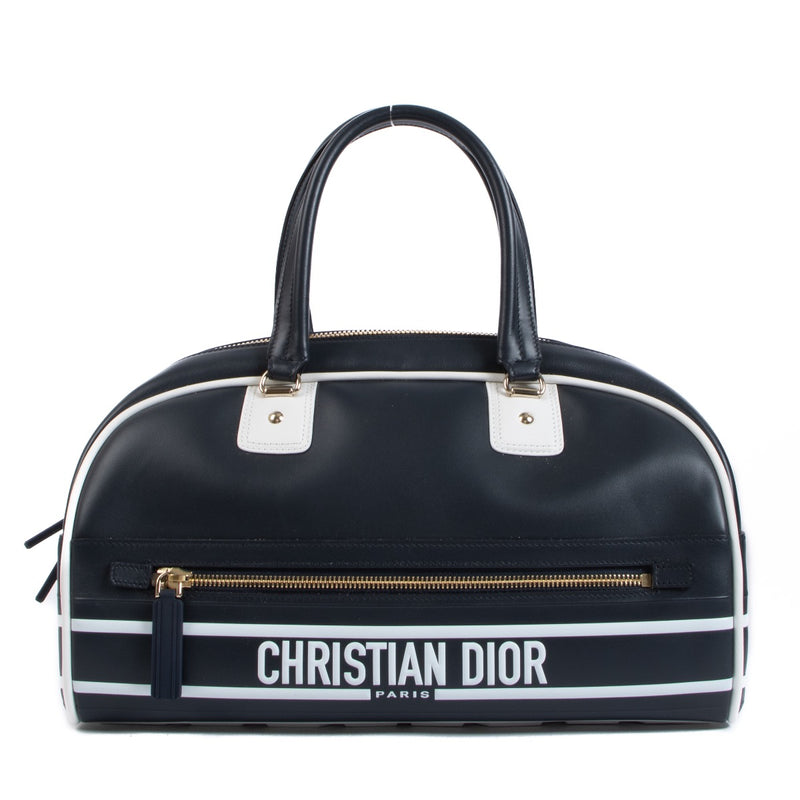 Shop safe online at Labellov in Antwerp, Brussels and Knokke this 100% authentic second hand Christian Dior Blue Leather Vibe Bowling Bag