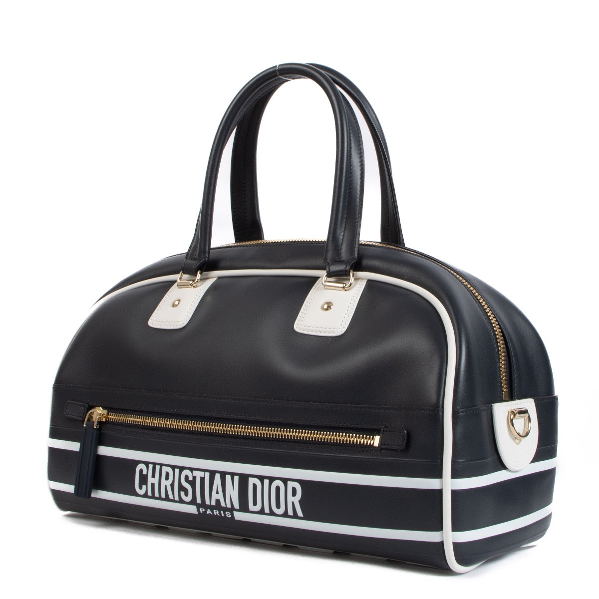Shop safe online at Labellov in Antwerp, Brussels and Knokke this 100% authentic second hand Christian Dior Blue Leather Vibe Bowling Bag