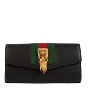 Gucci Black Leather Signature Web Sylvie Continental Wallet