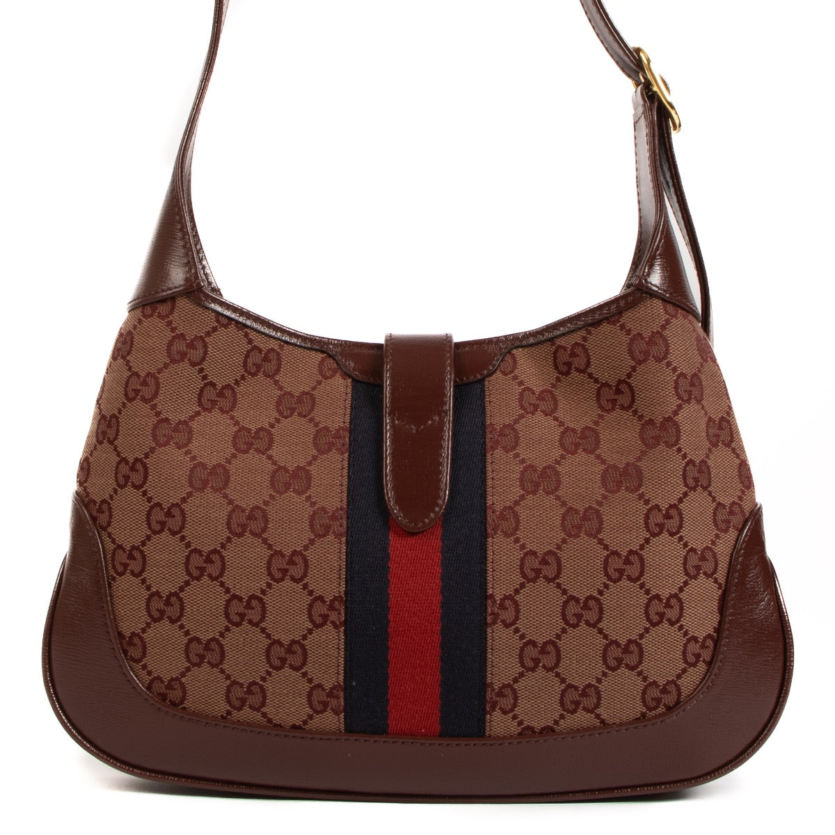Shop safe online at Labellov in Antwerp, Brussels and Knokke this 100% authentic second hand Gucci Burgundy GG Supreme Canvas Small Jackie 1961