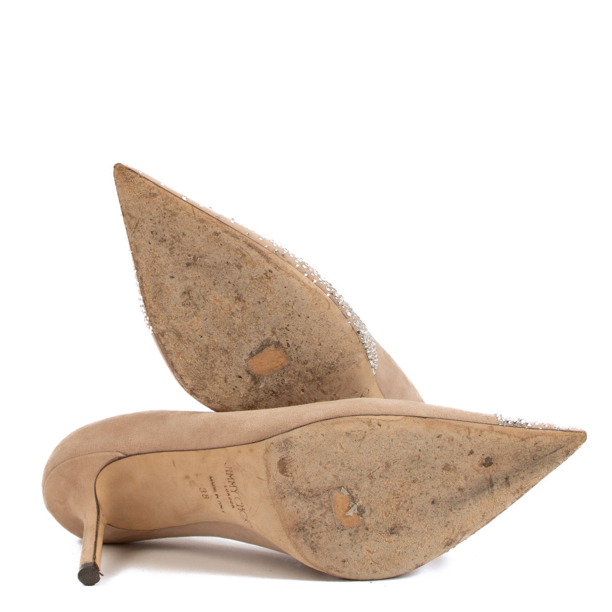 Jimmy Choo Beige Crystal Suede Love 85 Pumps - maat 38