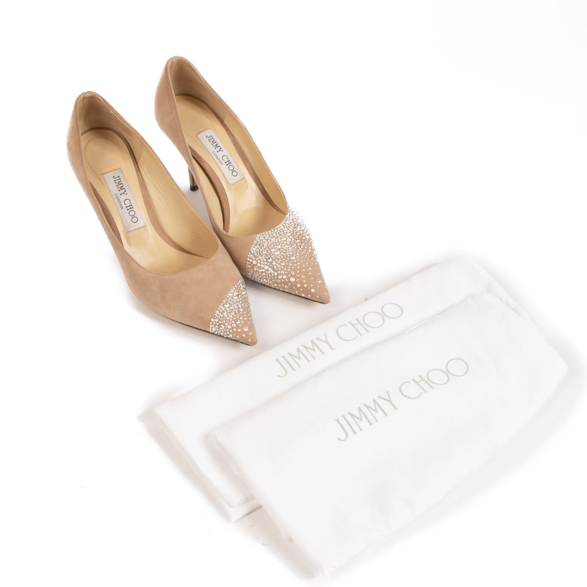 Jimmy Choo Beige Crystal Suede Love 85 Pumps - size 38