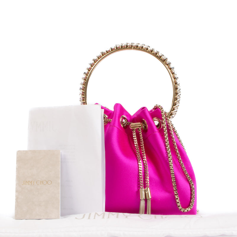 Jimmy Choo Bon Bon Mini Pink Satin Crystal Handle Bag for the best price