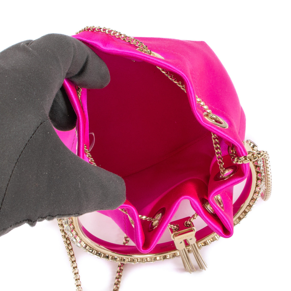 Jimmy Choo Bon Bon Mini Pink Satin Crystal Handle Bag