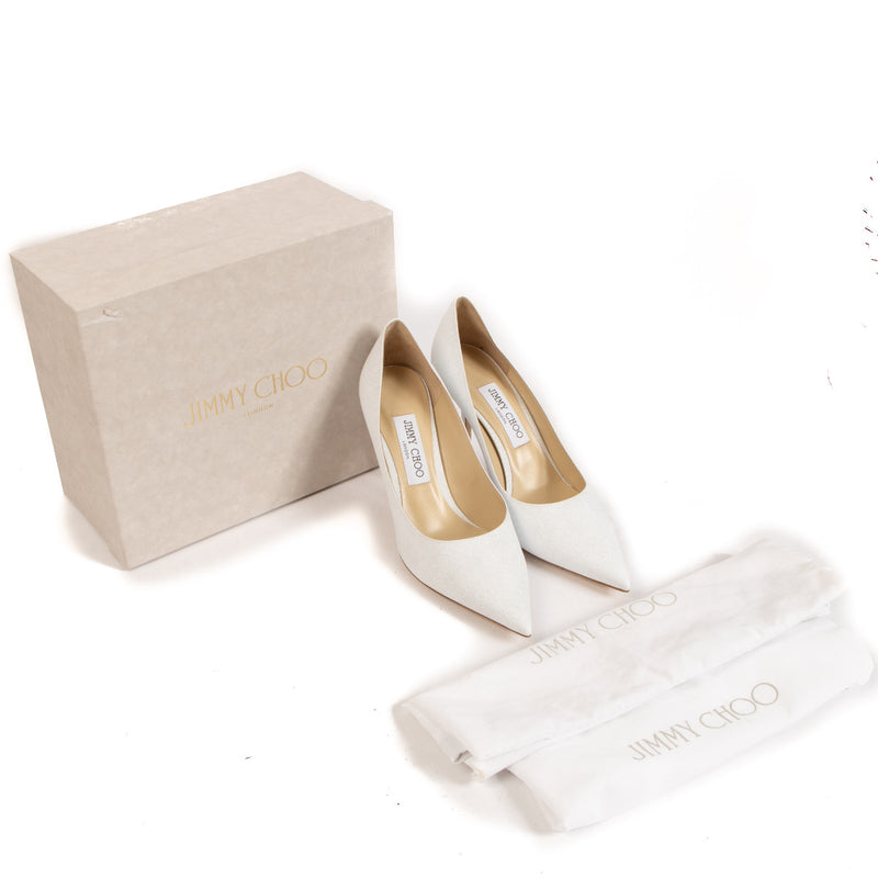 Jimmy Choo White Bridal Glitter Pumps - size 38.5
