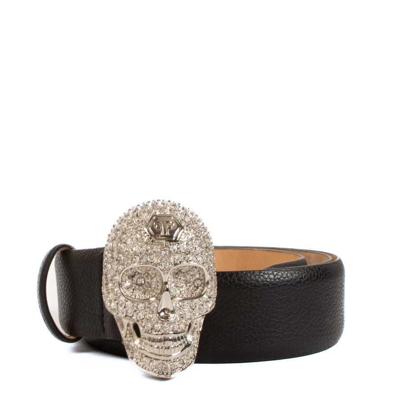 Shop safe online at Labellov in Antwerp, Brussels and Knokke this 100% authentic second hand Philipp Plein Black Crystal Skull Belt - size 95