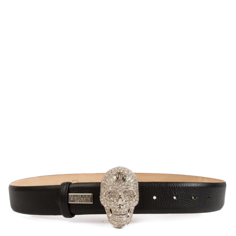 Shop safe online at Labellov in Antwerp, Brussels and Knokke this 100% authentic second hand Philipp Plein Black Crystal Skull Belt - size 95