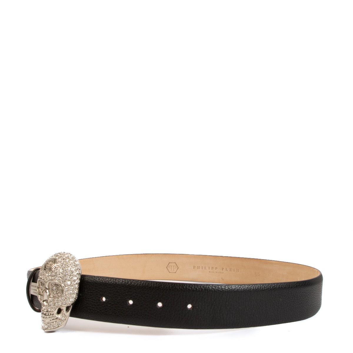 Shop safe online at Labellov in Antwerp, Brussels and Knokke this 100% authentic second hand Philipp Plein Black Crystal Skull Belt - size 95