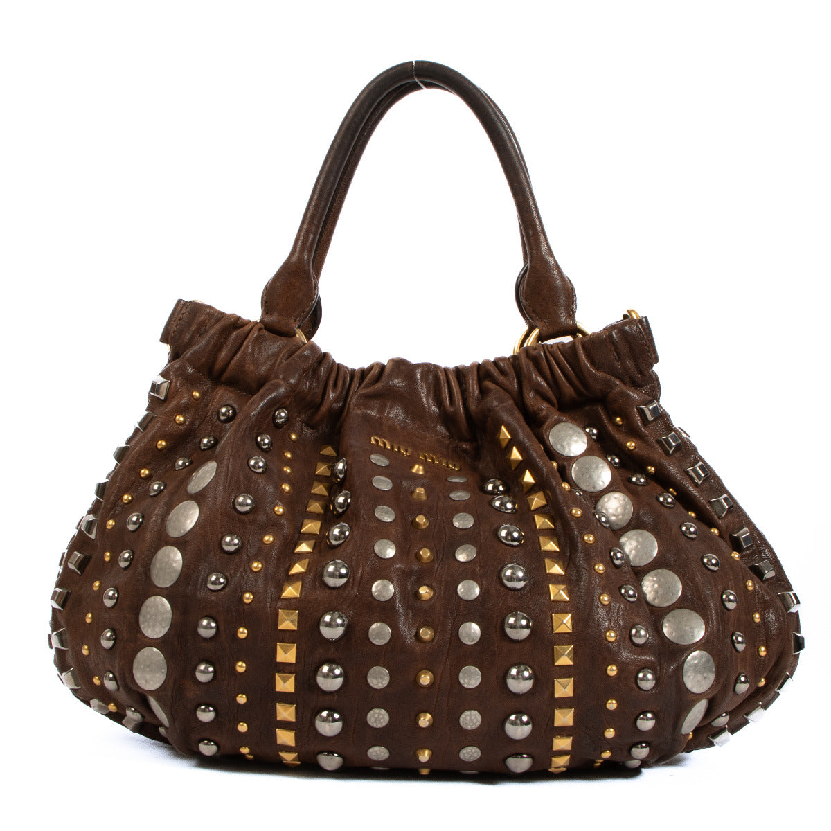 Miu Miu Brown Studded Shoulder Bag